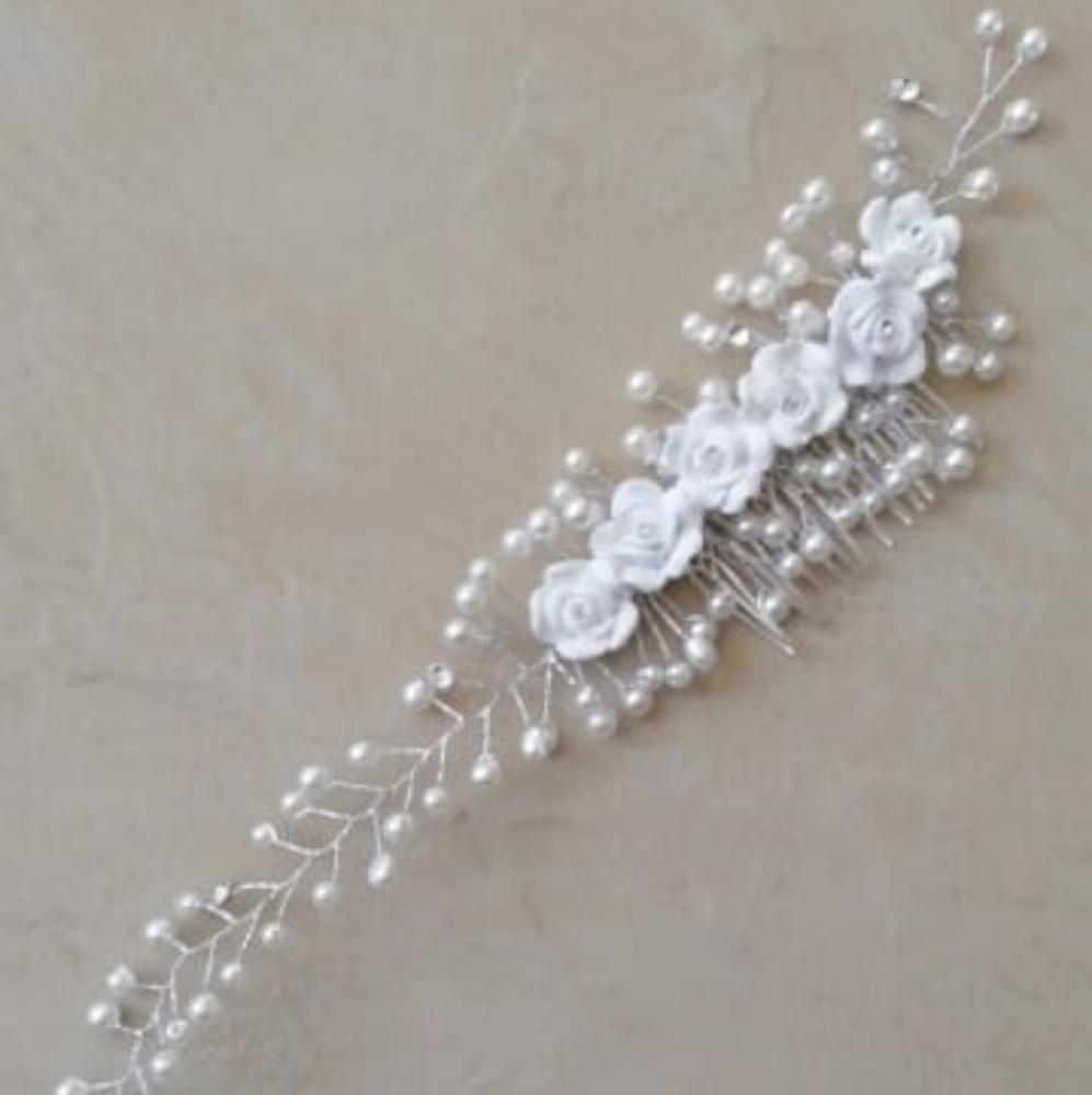 Wedding  Handmade Flower Pearl Comb Hair Clip Hair - Picture 2 of 3